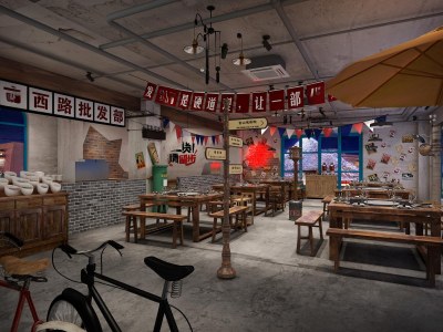 工业风怀旧复古火锅店3D模型下载